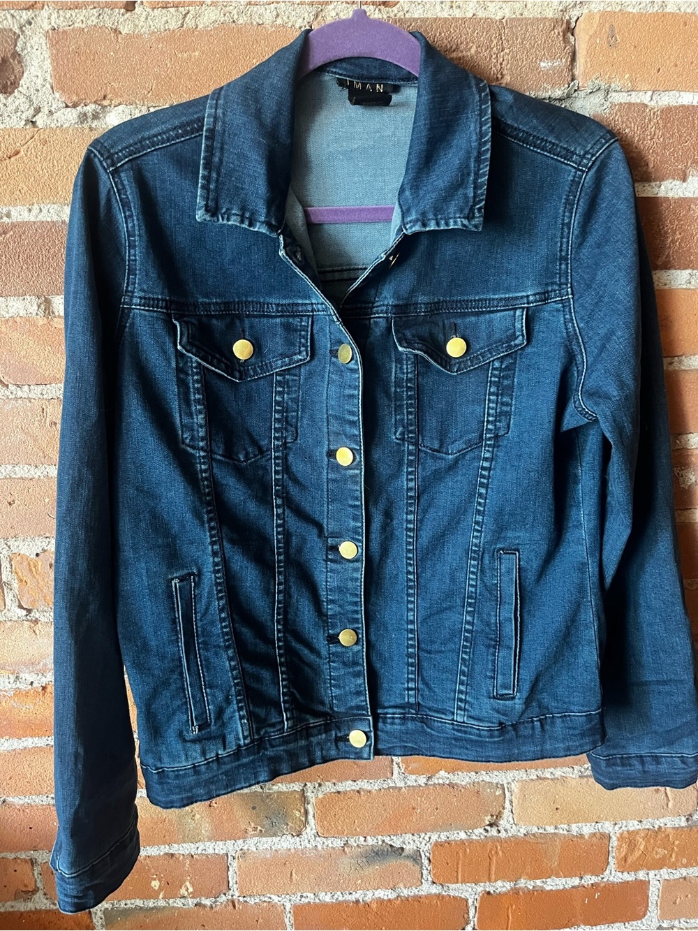 IMAN Global Chic Dark Wash Jean Jacket Stretch Denim Medium